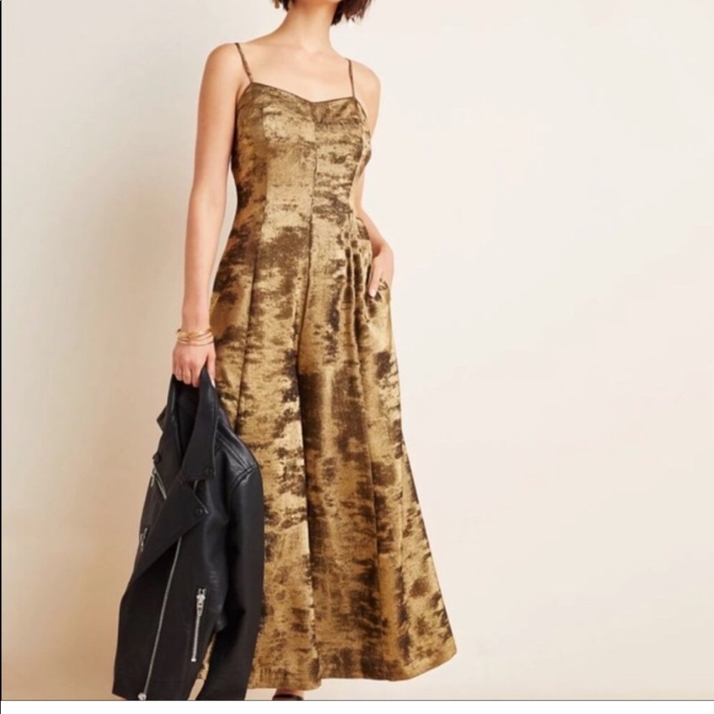 NWOT Anthropologie Erika gold jumpsuit